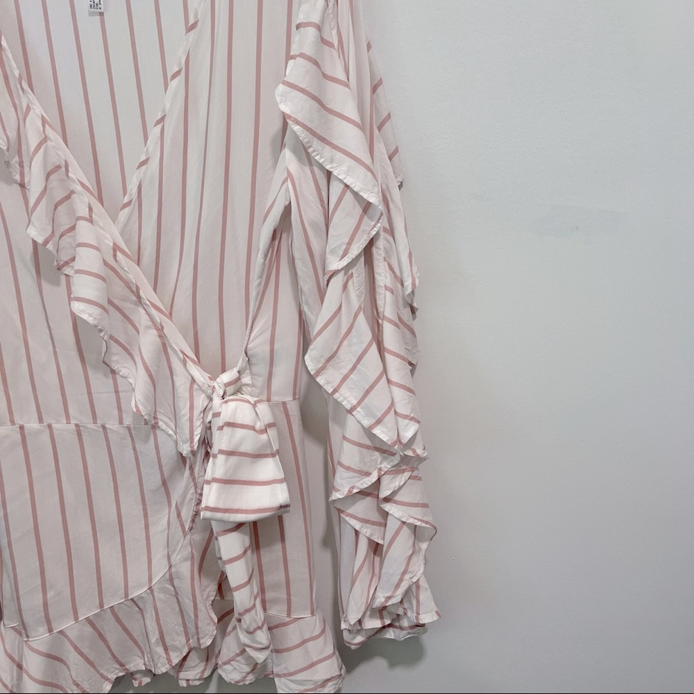 LEITH Ruffled Striped Long Sleeve Wrap Victorian Peasant Style Blouse - Picture 10 of 16